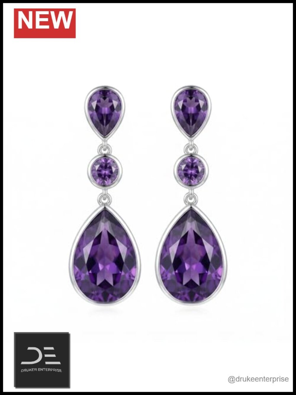 925 Sterling Silver Natural Amethyst Teardrop Dangle Earrings for Women Boho